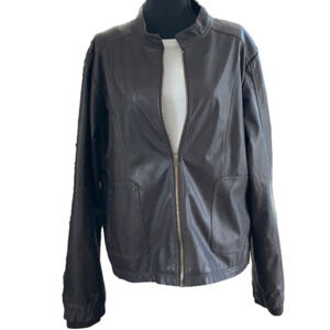 CHOCOLATE FAUX LEATHER BOMBER STYLE JACKET